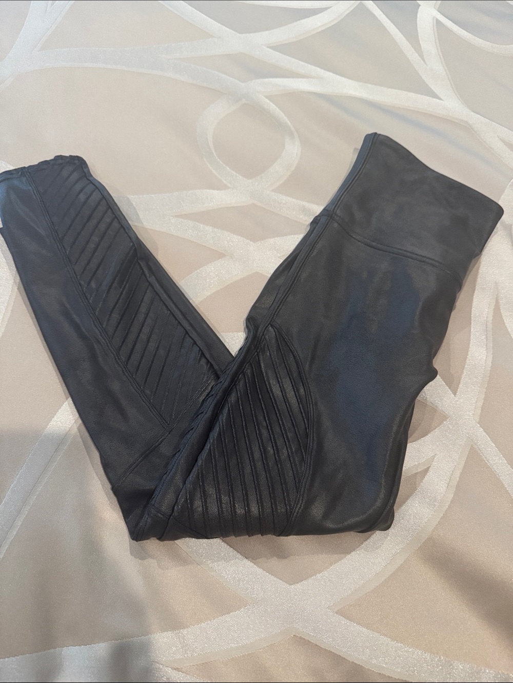 SPANX Black Faux Leather Leggings with Red Tag. Never worn.